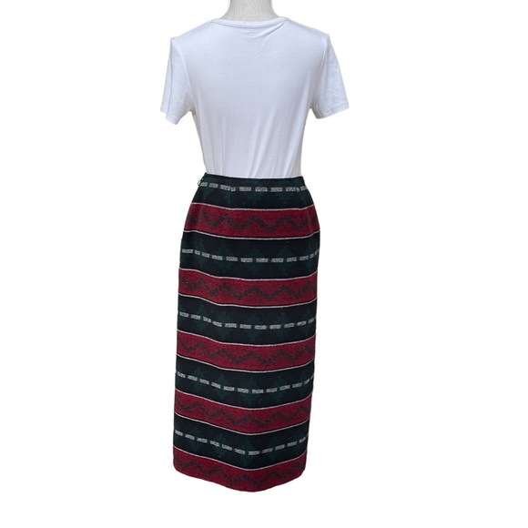 Vintage Southwest  Pattern Wrap Wool Blend Midi Skirt with Fringe Size: 10 - Picture 3 of 9